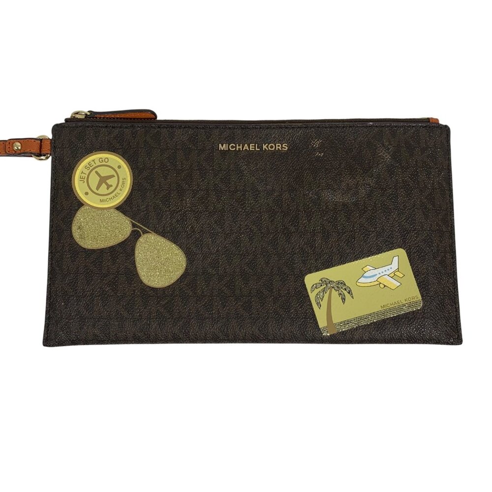Michael Kors Jet Set Go MK Logo TZ Clutch Wristlet Illustration Collection Fly